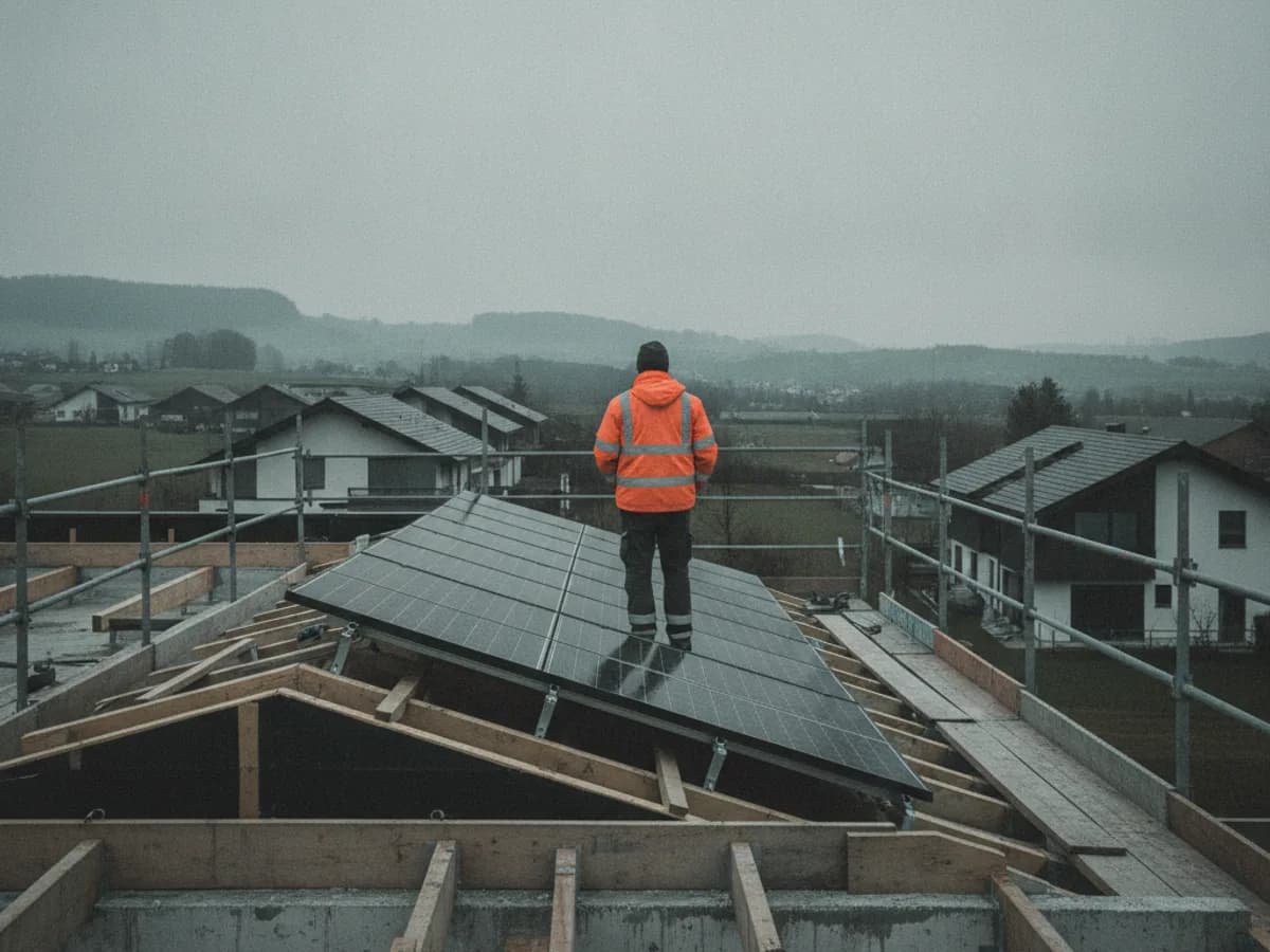 Bauleitung auf einer Baustelle mit Photovoltaikmontage